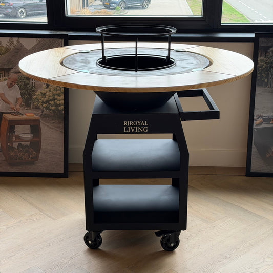 BBQ Plancha Grill Maestro Ø70cm Blackline - With Wooden Frame Plancha Mesa