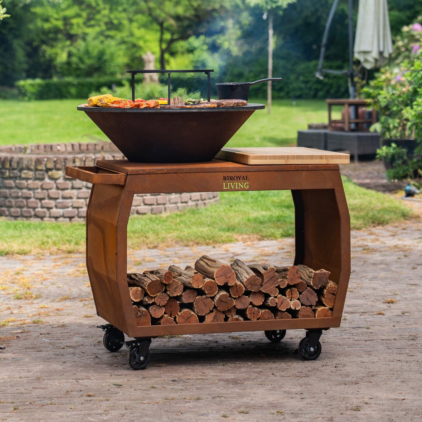 BBQ Plancha Grill Big Jack Corten steel 3.0 - With poker and wood storage