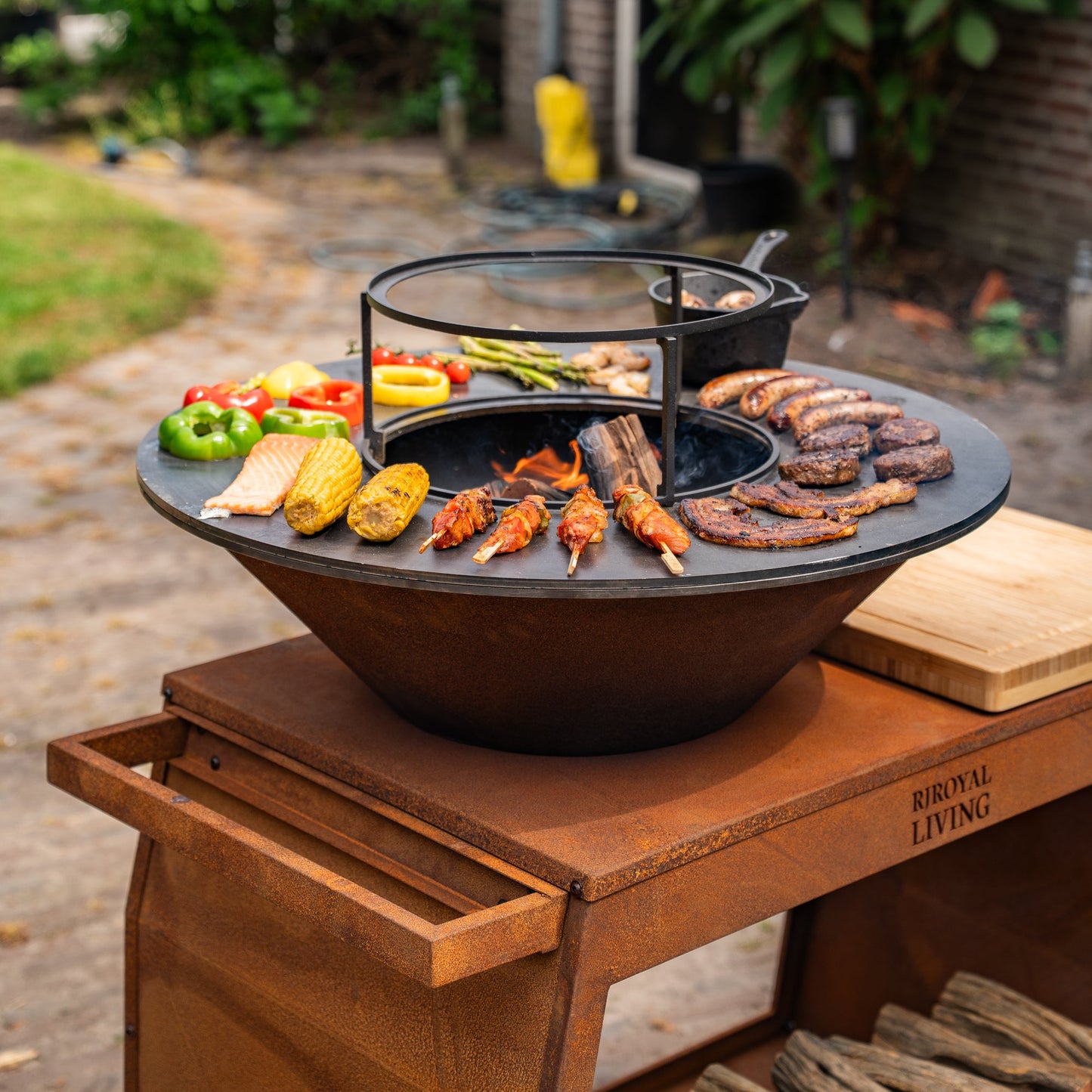 BBQ Plancha Grill Big Jack Corten steel 3.0 - With poker and wood storage