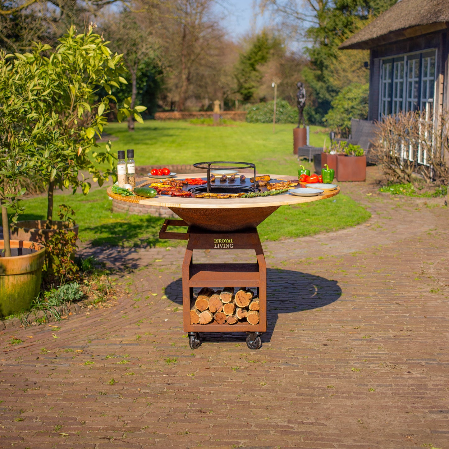 BBQ Plancha Grill Maestro XXXL Ø100cm Cortensteel - with wooden ring (Mesa)