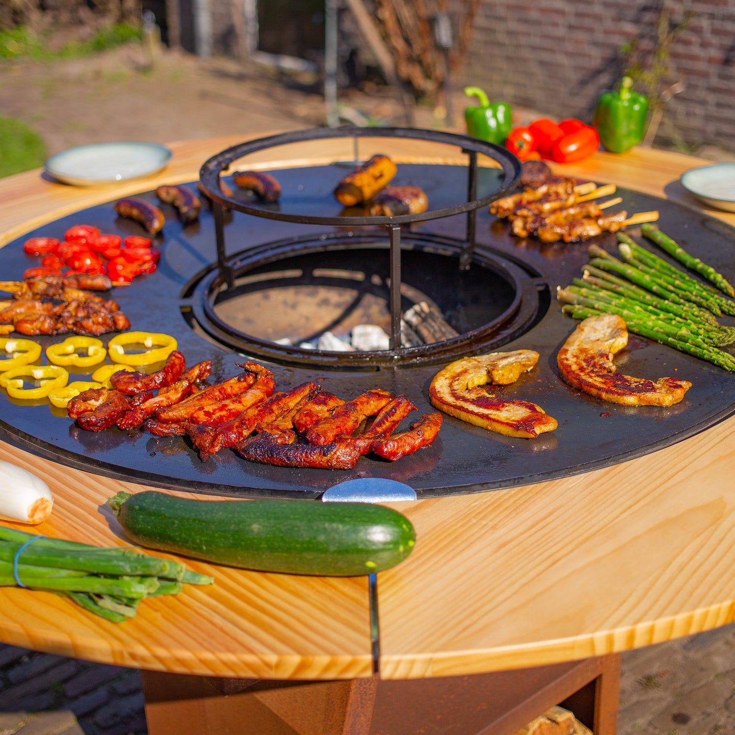 BBQ Plancha Grill Maestro XXXL Ø100cm Cortensteel - with wooden ring (Mesa)