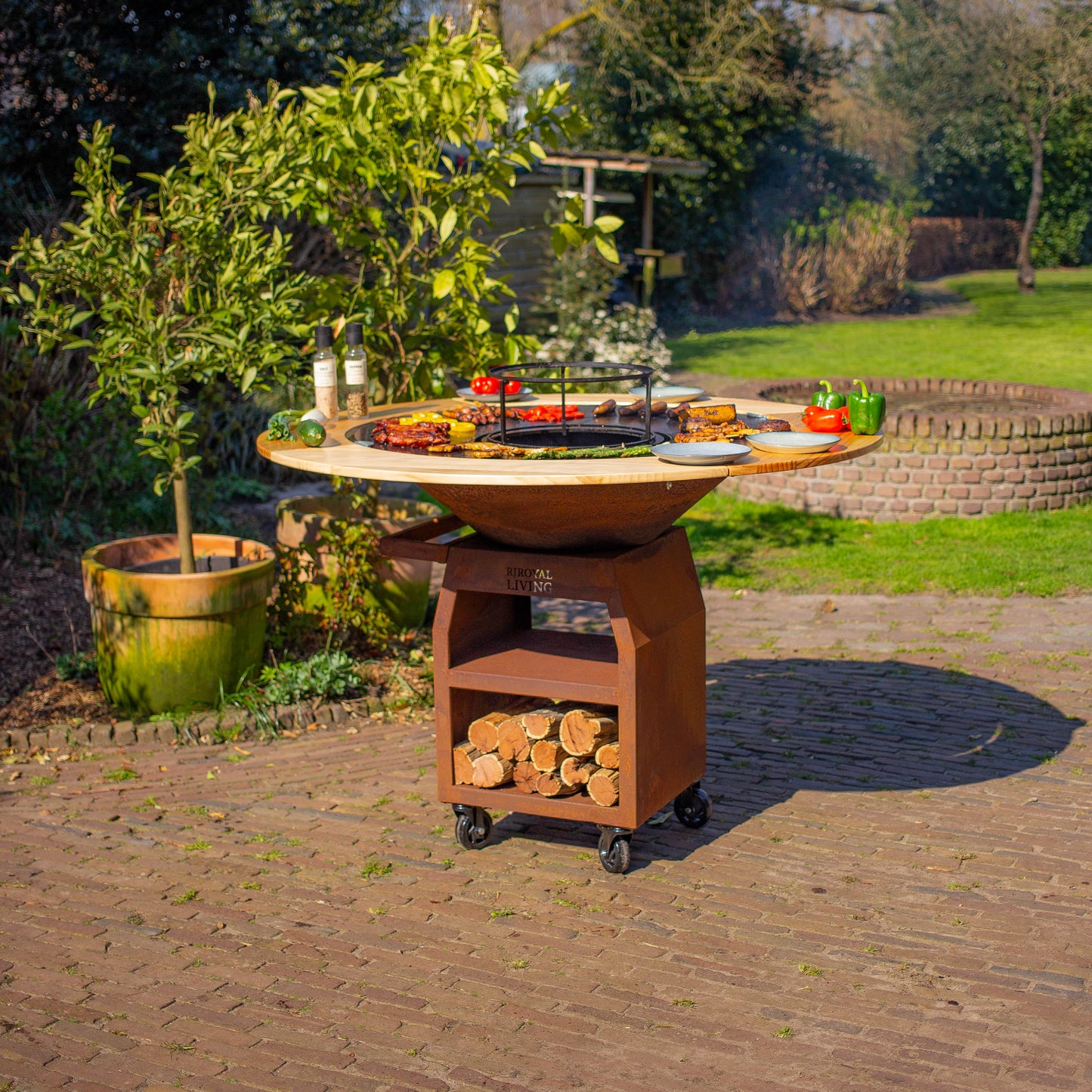 BBQ Plancha Grill Maestro XXXL Ø100cm Cortensteel - with wooden ring (Mesa)