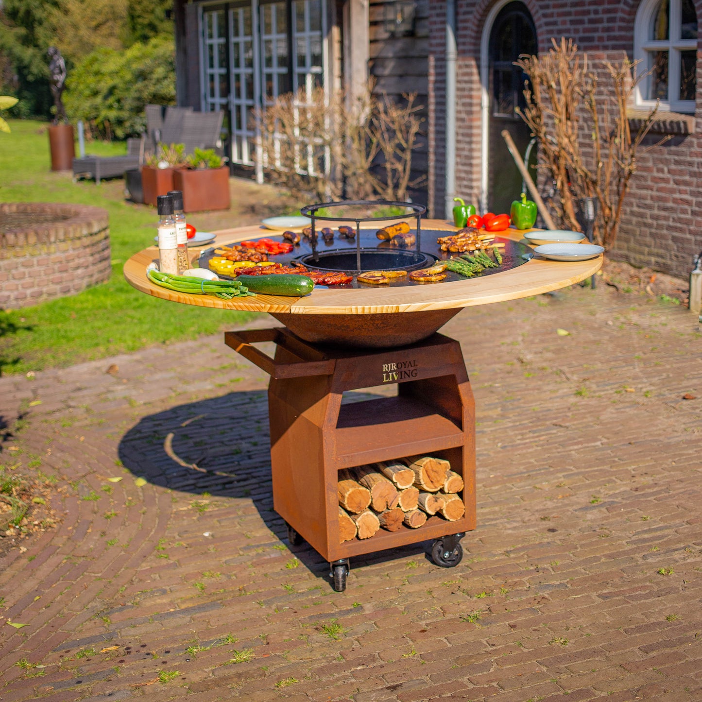 BBQ Plancha Grill Maestro XXXL Ø100cm Cortensteel - with wooden ring (Mesa)
