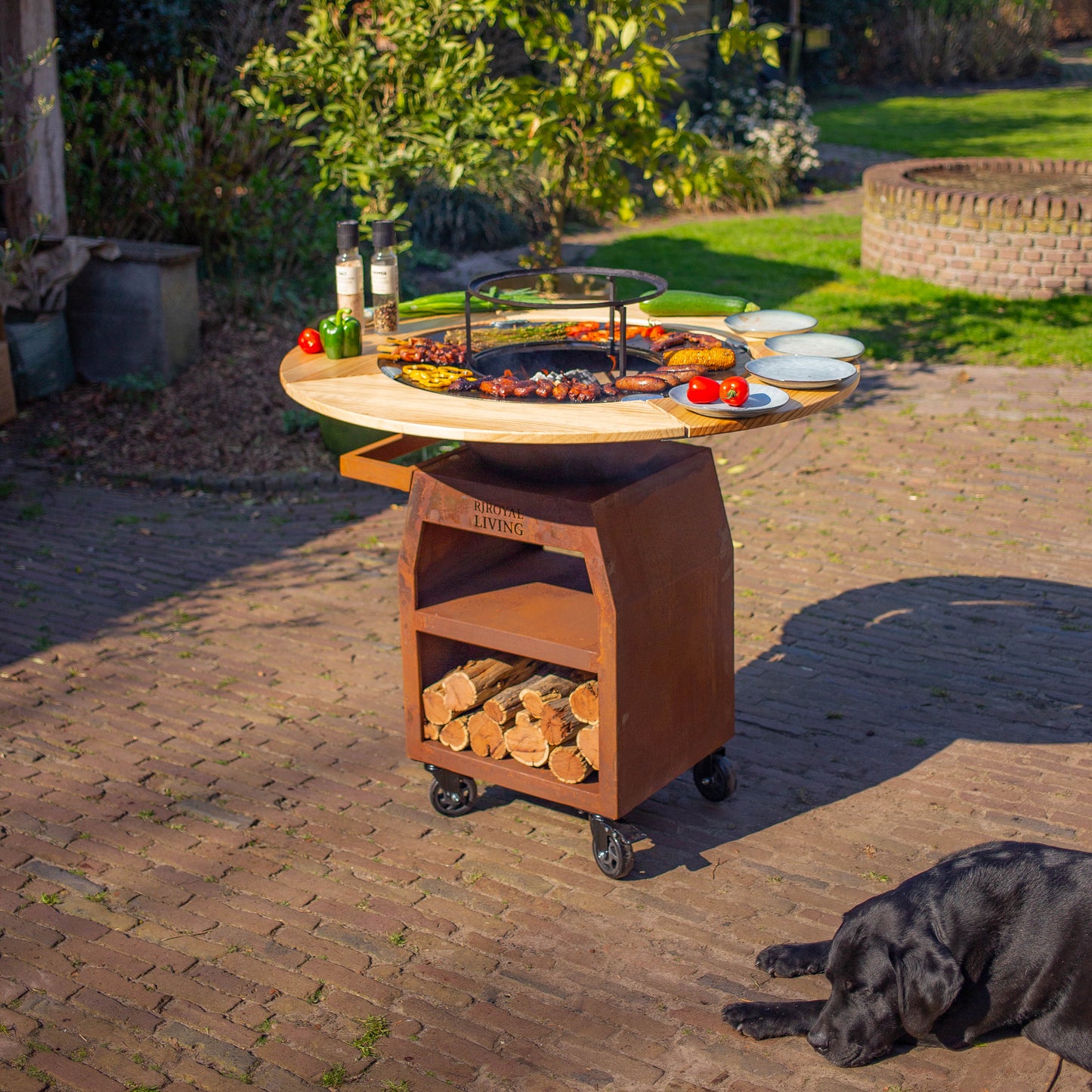 BBQ Plancha Grill Maestro Ø70cm Corten steel - Plancha With Wooden Ring Mesa
